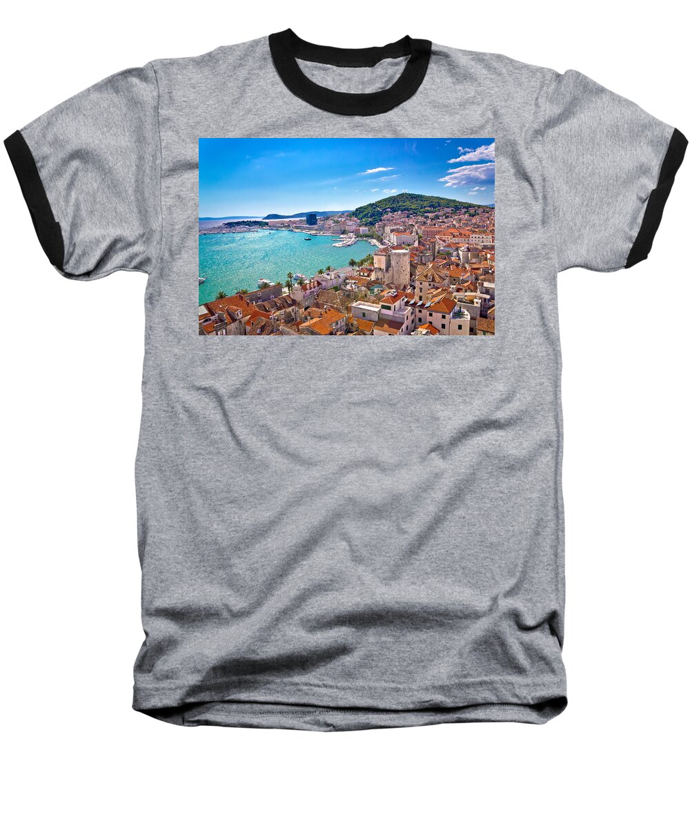 Aerial Baseball T-Shirt featuring the photograph Split waterfront and Marjan hill view by Brch Photography