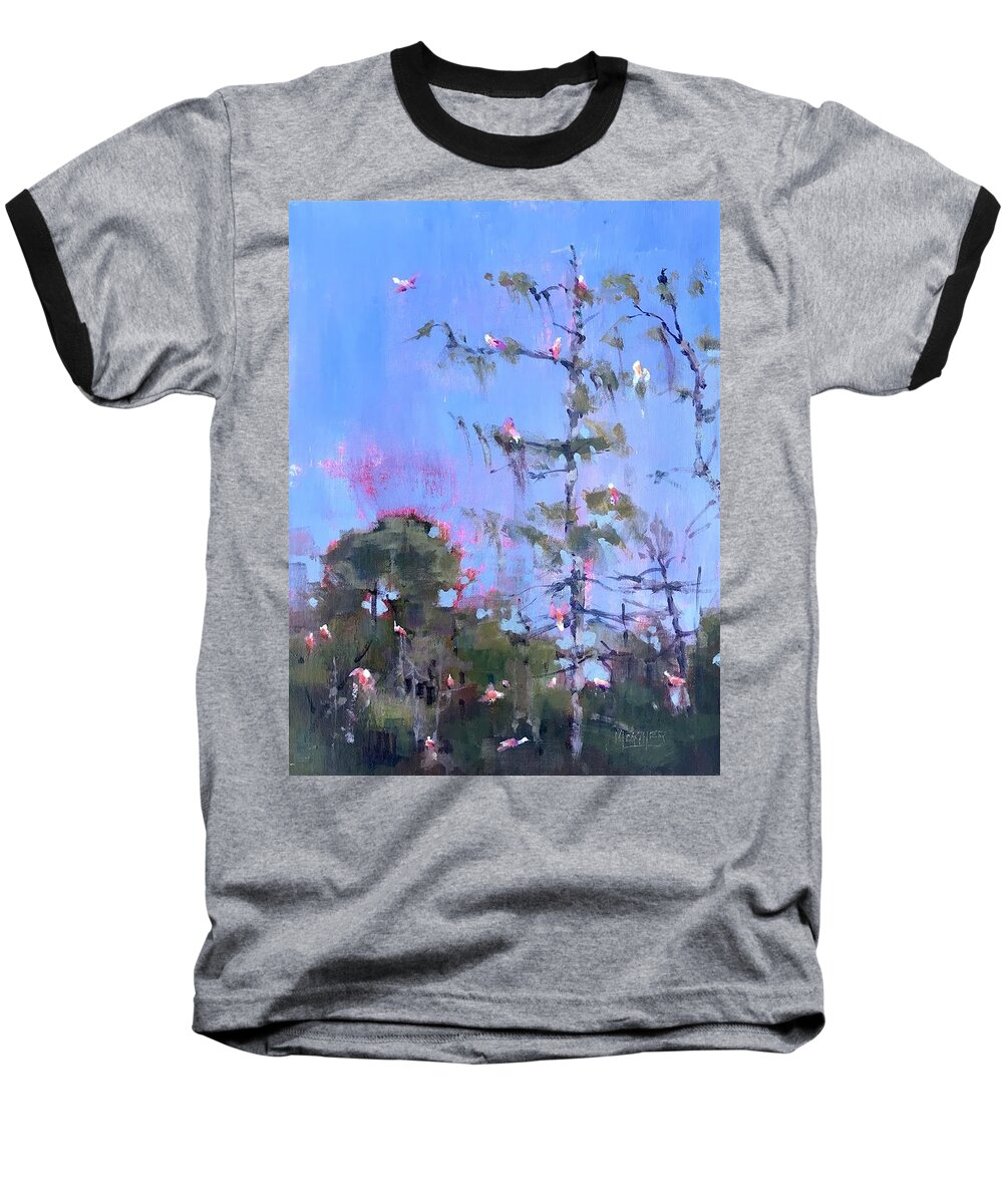 Fowl Baseball T-Shirt featuring the painting Spoonbills, Egrets and Anhingas by Spencer Meagher