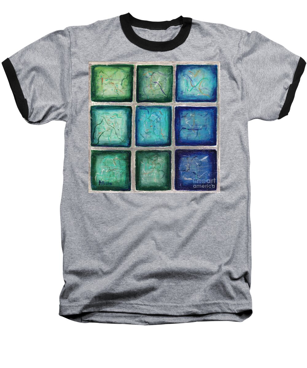 #abstract #contemporary #squares #silver Baseball T-Shirt featuring the painting Squared in Silver by Allison Constantino