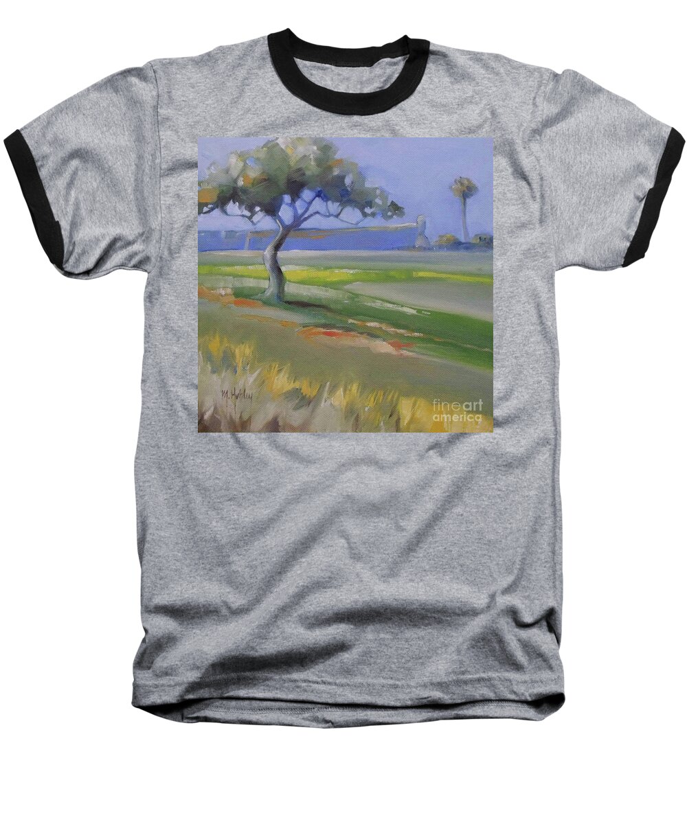 Saint Augustine Baseball T-Shirt featuring the painting St. Augustine Spanish Castillo by Mary Hubley