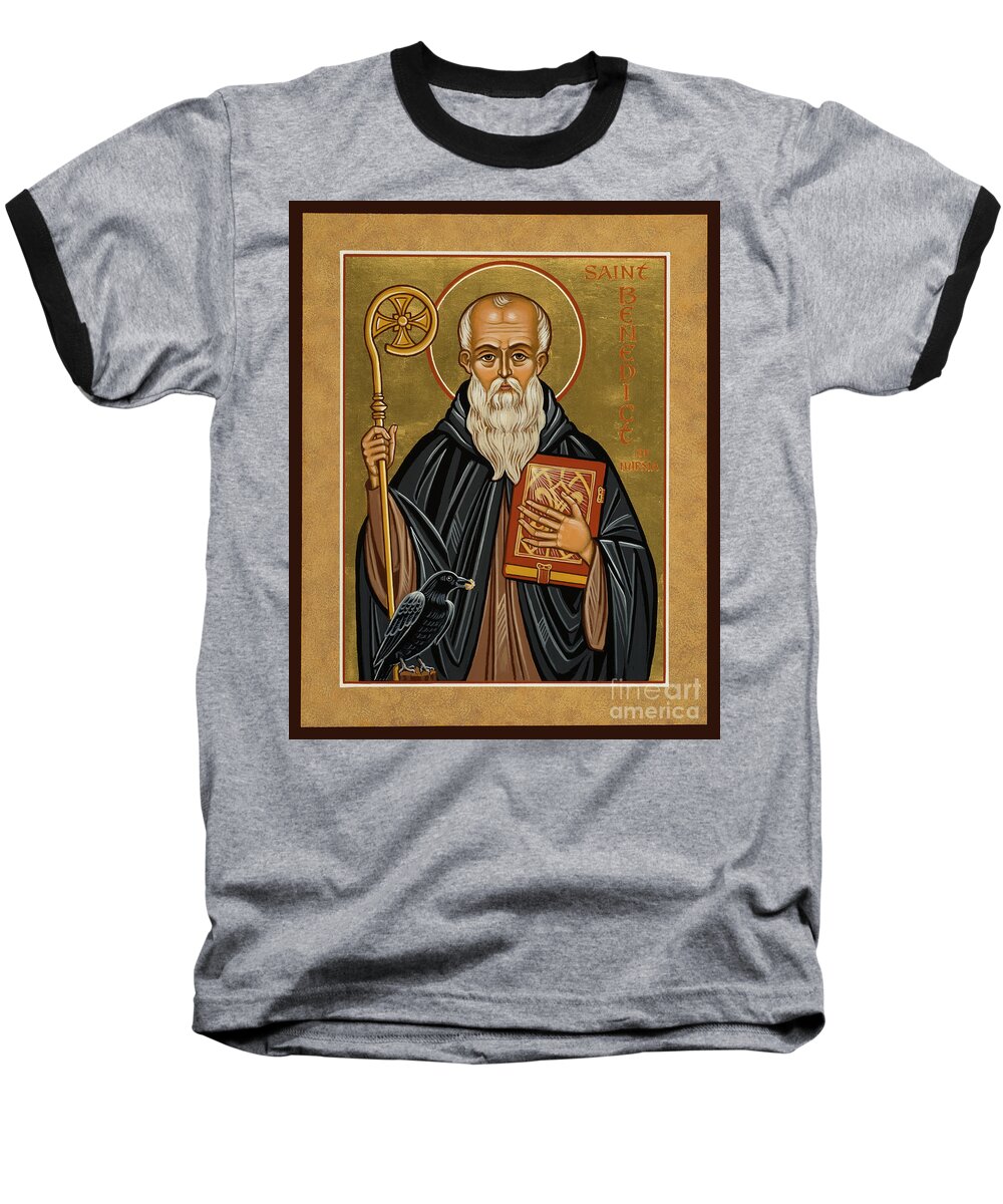St. Benedict Of Nursia Baseball T-Shirt featuring the painting St. Benedict of Nursia - JCBNN by Joan Cole