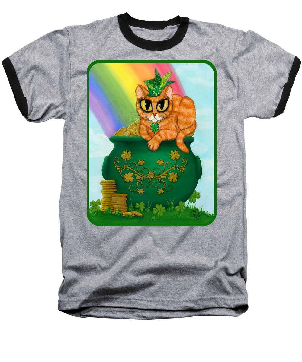 St. Patricks Day Cat Baseball T-Shirt featuring the painting St. Paddy's Day Cat - Orange Tabby by Carrie Hawks