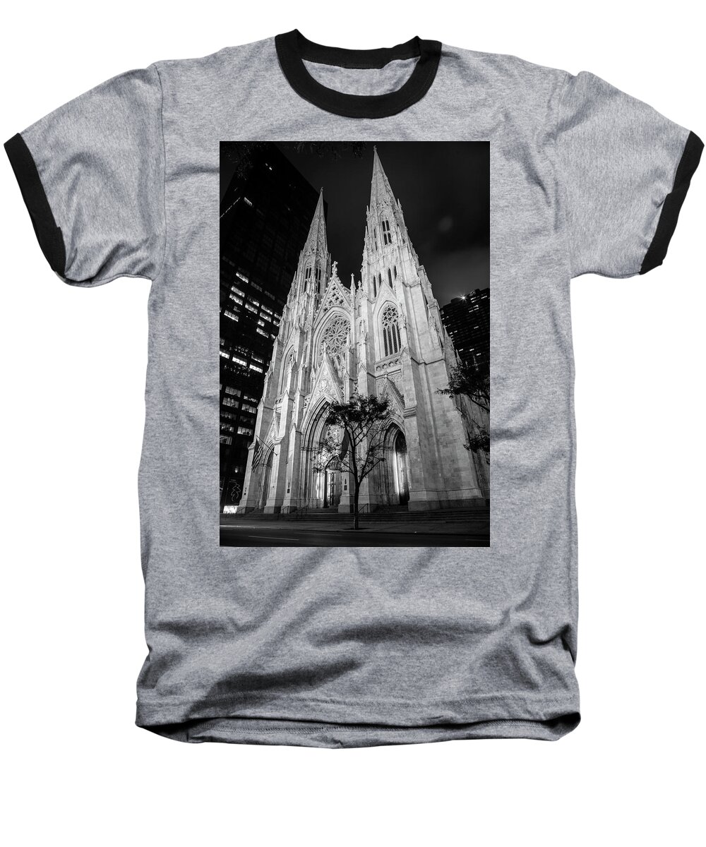Nyc Baseball T-Shirt featuring the photograph St Patrick Cathedral Black and White by John McGraw