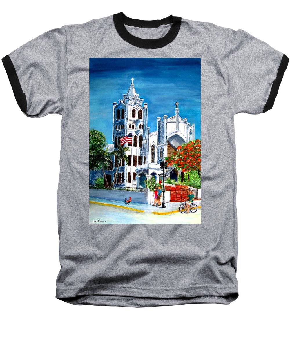 St. Paul's Baseball T-Shirt featuring the painting St. Paul's Church by Linda Cabrera