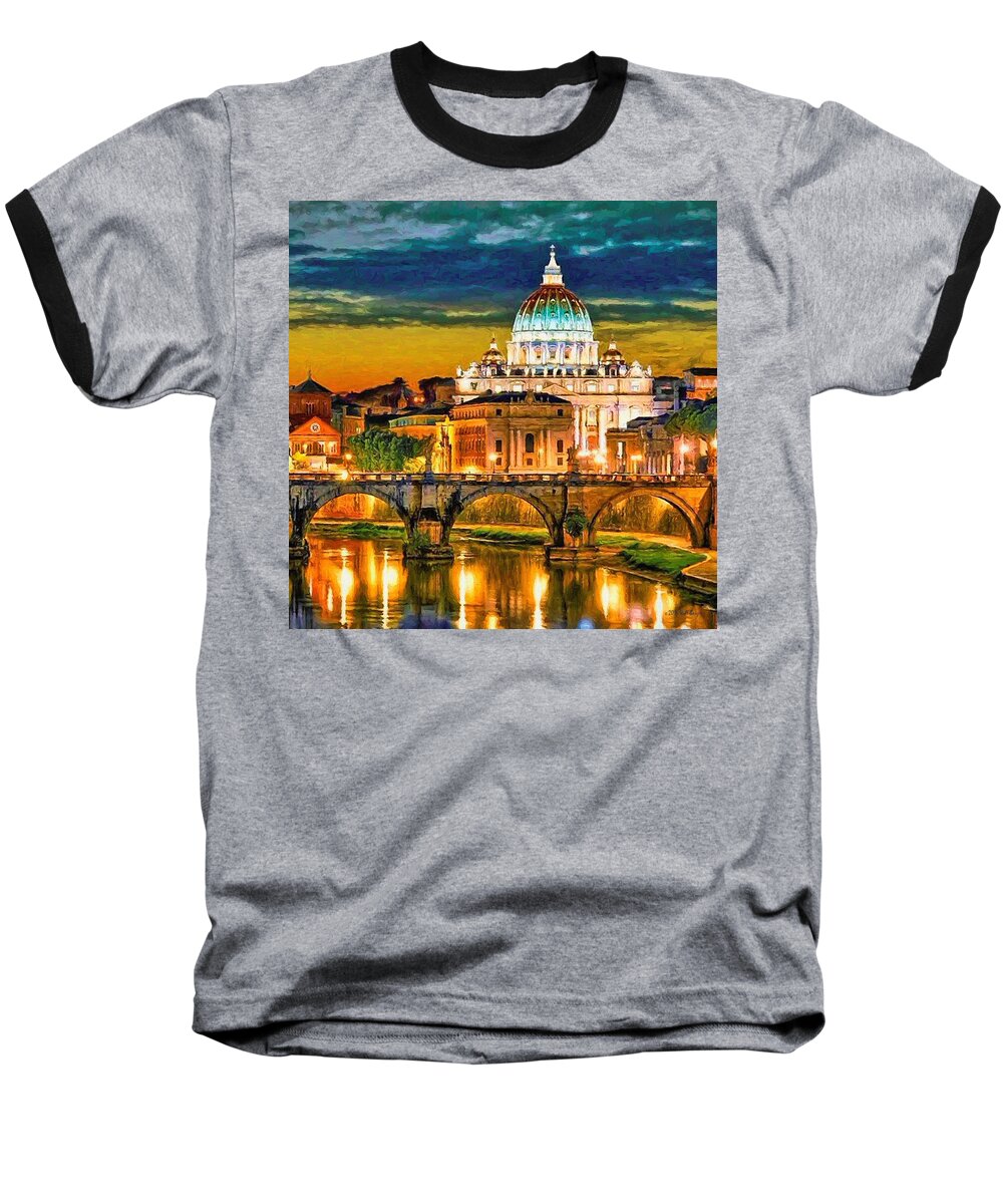 Catholic Baseball T-Shirt featuring the painting St. Peter's Basilica Nbr 5 by Will Barger