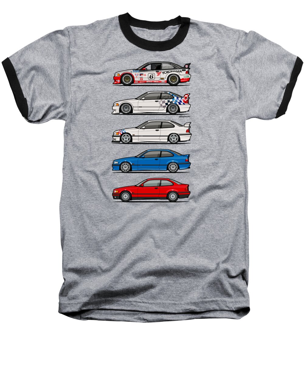 Car Baseball T-Shirt featuring the digital art Stack of BMW 3 Series E36 Coupes by Tom Mayer II Monkey Crisis On Mars