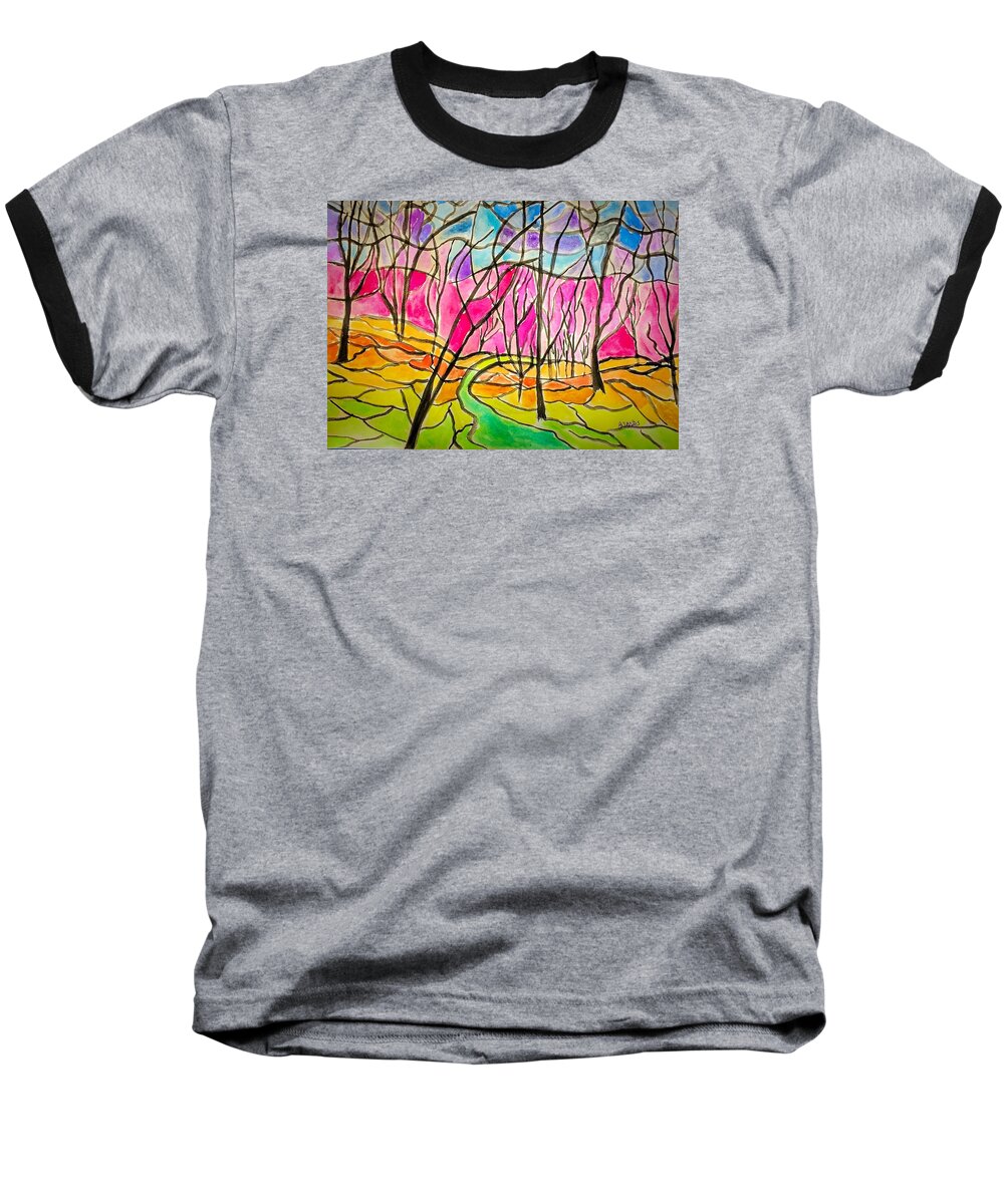 Forest Baseball T-Shirt featuring the painting Stained Glass Forest by Anne Sands