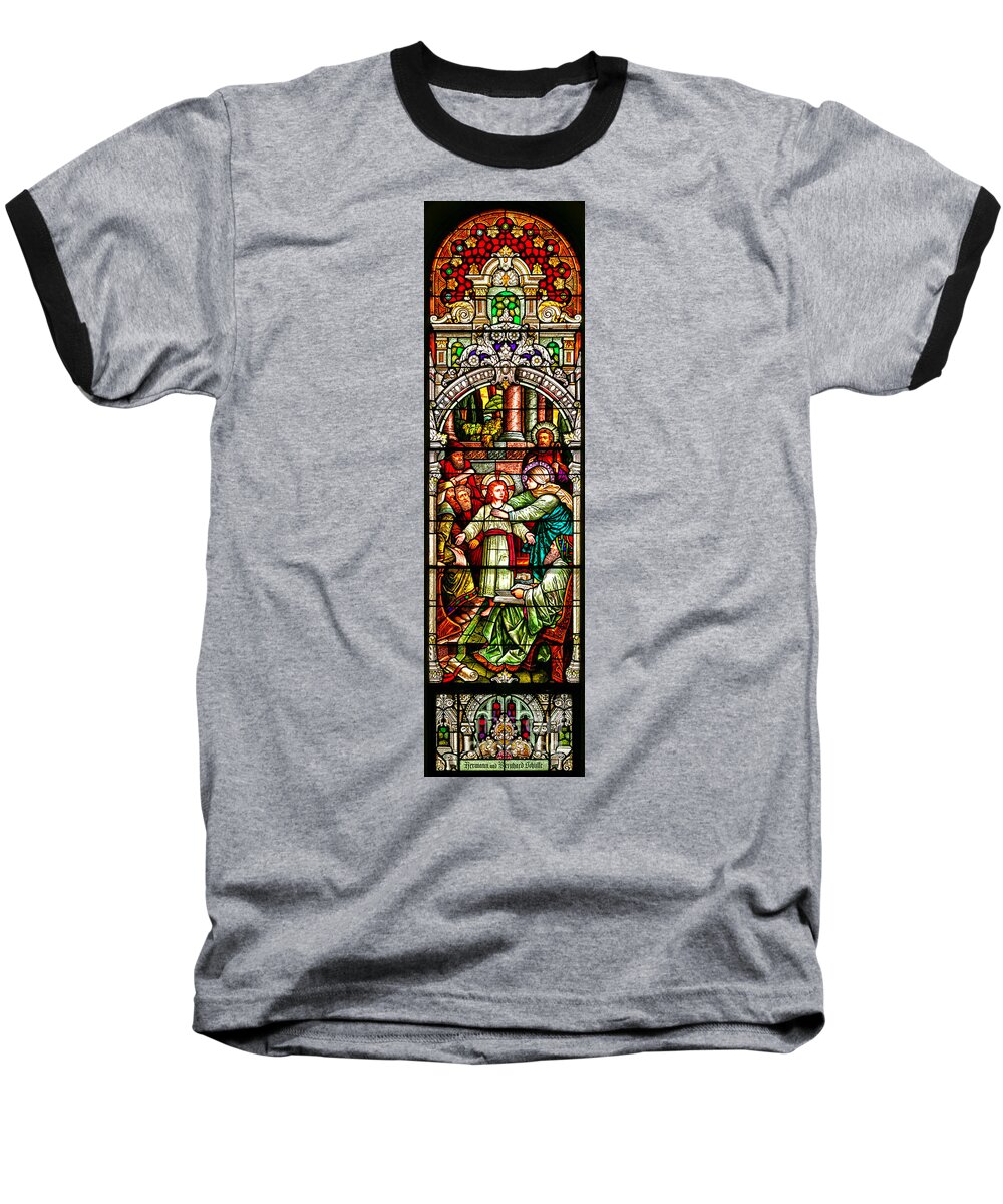 Cathedral Of The Plains Baseball T-Shirt featuring the photograph Stained Glass Scene 3 by Adam Jewell