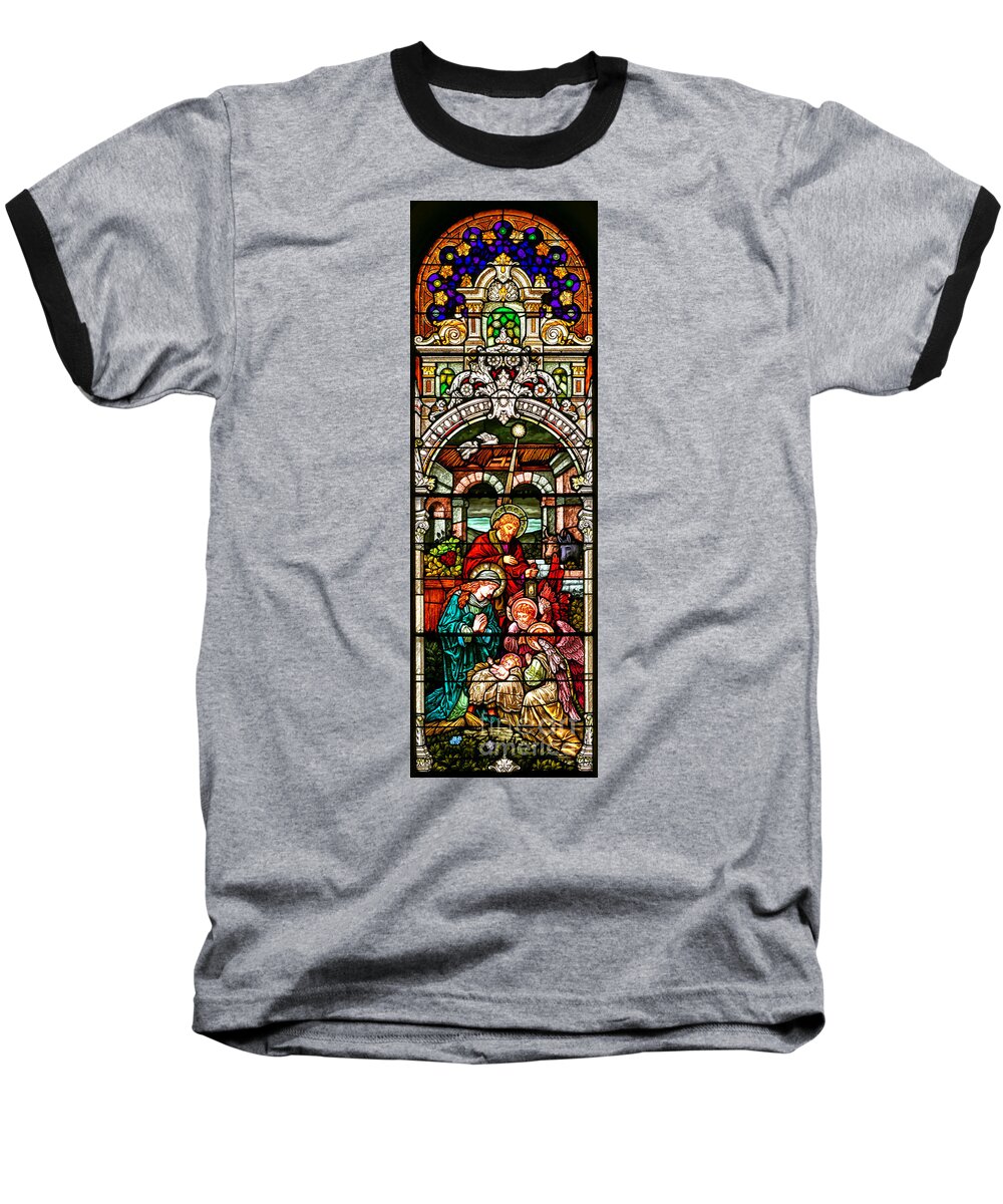Cathedral Of The Plains Baseball T-Shirt featuring the photograph Stained Glass Scene 4 - 2 by Adam Jewell
