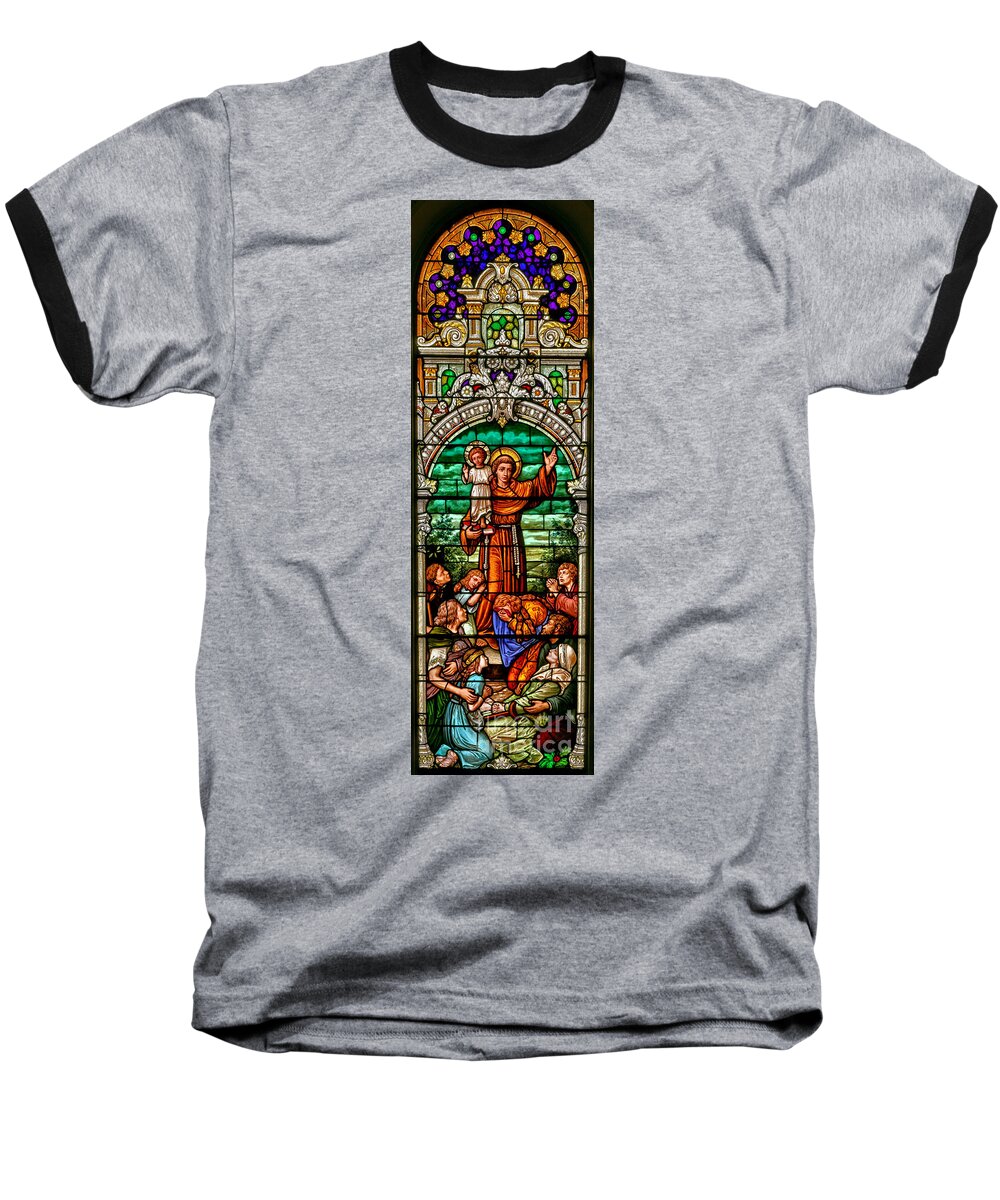 Cathedral Of The Plains Baseball T-Shirt featuring the photograph Stained Glass Scene 6 Crop by Adam Jewell