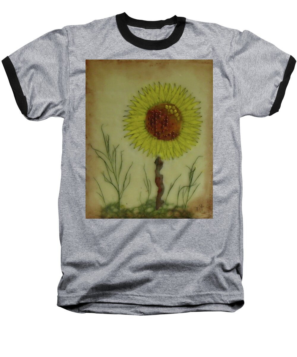 Sunflower Baseball T-Shirt featuring the painting Standing at Attention by Terry Honstead