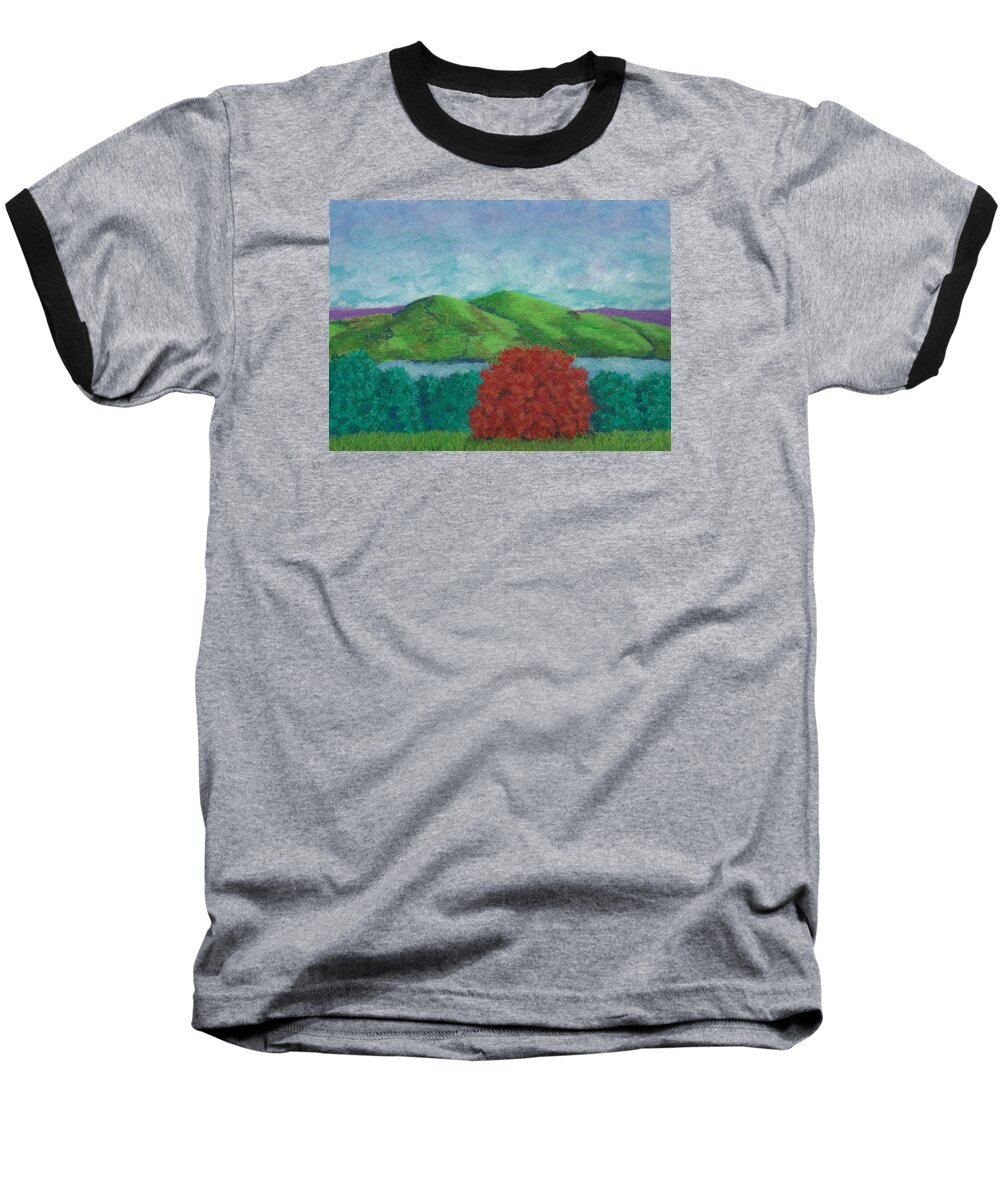Kripalu Center Baseball T-Shirt featuring the pastel Standout by Anne Katzeff