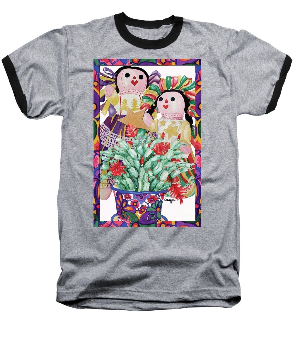 Christmas Card Baseball T-Shirt featuring the painting Starring the Christmas Cactus by Kandyce Waltensperger