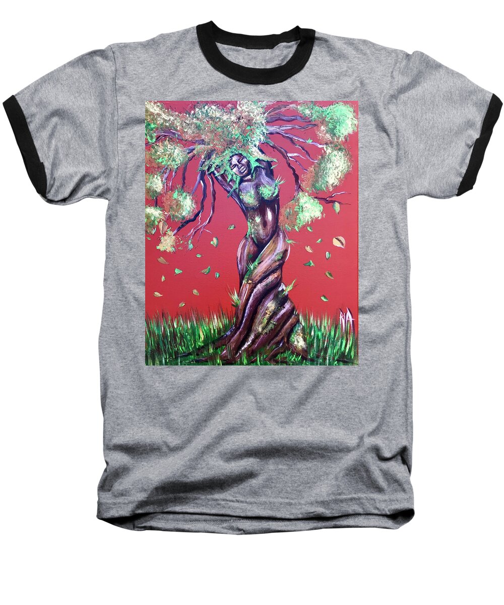 Tree Baseball T-Shirt featuring the painting Stay Rooted- Stay Grounded by Artist RiA