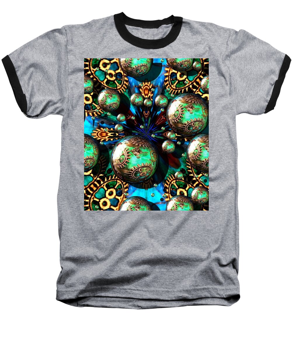 Digital Art Baseball T-Shirt featuring the digital art Steampunk Fractal 71216.4 by Belinda Cox