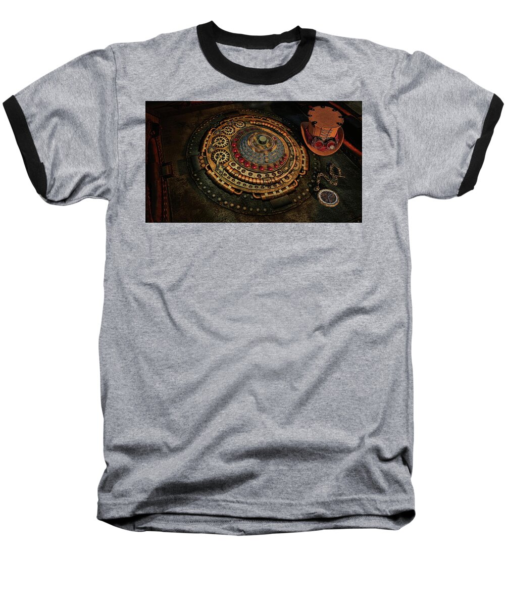 Steampunk # Steampunk Art # Steampunk Hat # Steampunk Compass # Steampunk Code # Baseball T-Shirt featuring the digital art Steampunk by Louis Ferreira