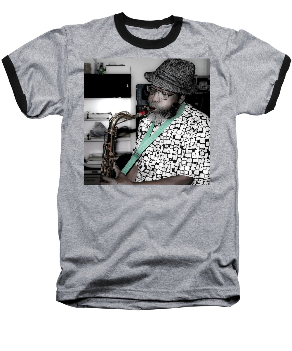 Jazz Saxophonist Baseball T-Shirt featuring the photograph Steve Gundhi by Lee Santa
