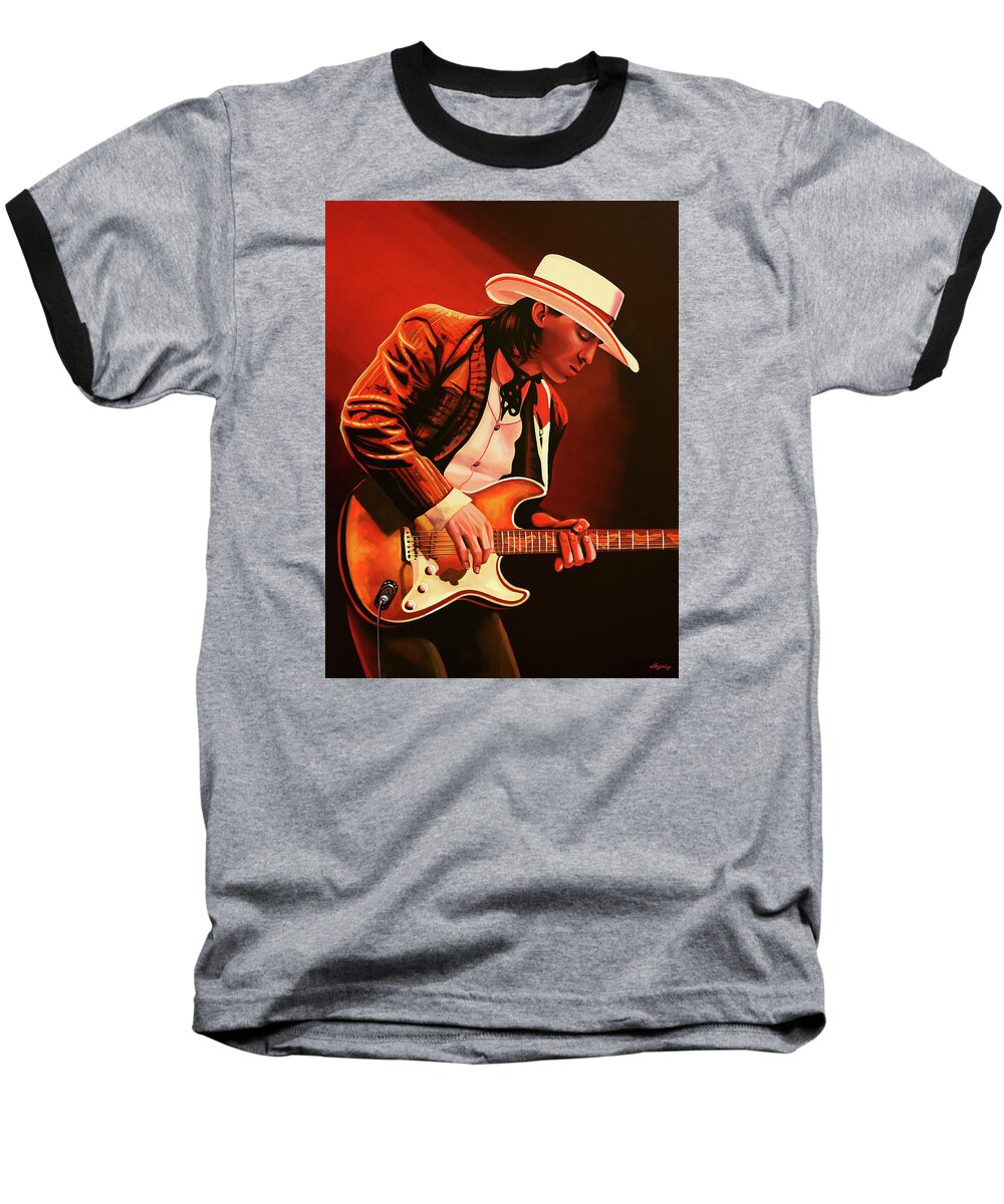 Stevie Ray Vaughan Baseball T-Shirt featuring the painting Stevie Ray Vaughan painting by Paul Meijering