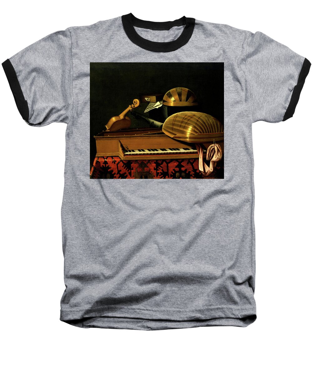 Still Life Baseball T-Shirt featuring the painting Still Life with Musical Instruments and Books by Bartholomeo Bettera