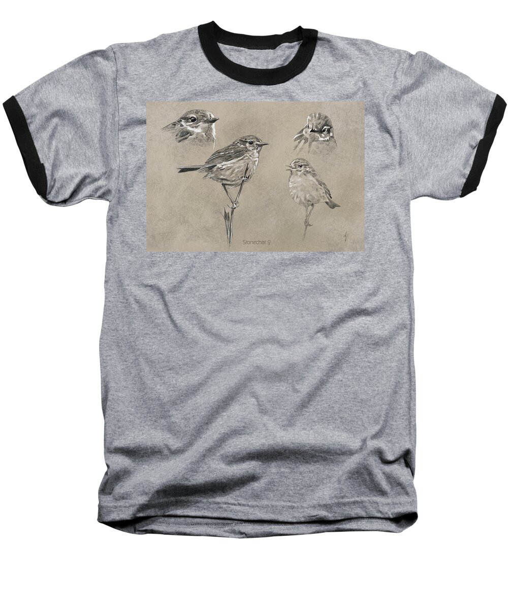 Stonechat Baseball T-Shirt featuring the painting Stonechat by Arie Van der Wijst