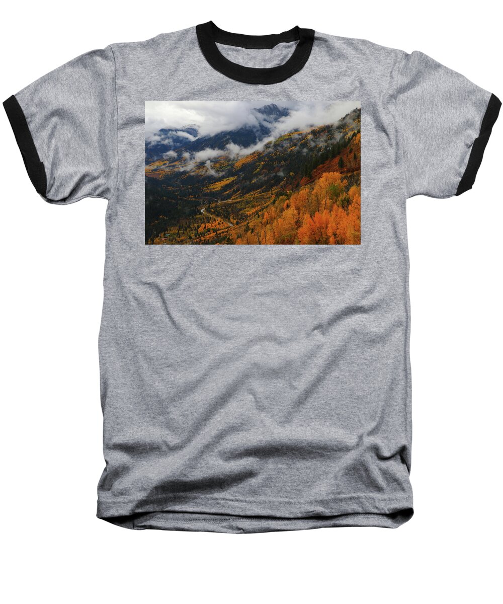 Mcclure Baseball T-Shirt featuring the photograph Storm clouds over McClure pass during autumn by Jetson Nguyen