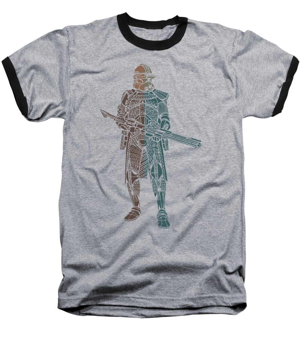 Stormtrooper Baseball T-Shirt featuring the mixed media Stormtrooper Samurai - Star Wars Art - Minimal by Studio Grafiikka