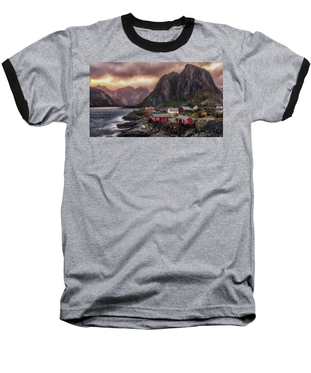 Hamny Baseball T-Shirt featuring the photograph Stormy Hamnoy by James Billings
