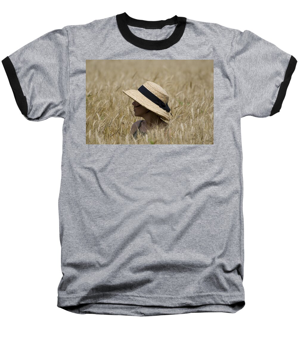 Woman Baseball T-Shirt featuring the photograph Straw hat by Mats Silvan