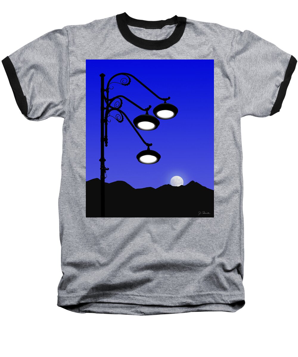 Street Light Baseball T-Shirt featuring the photograph Street Light and Moonrise by Joe Bonita