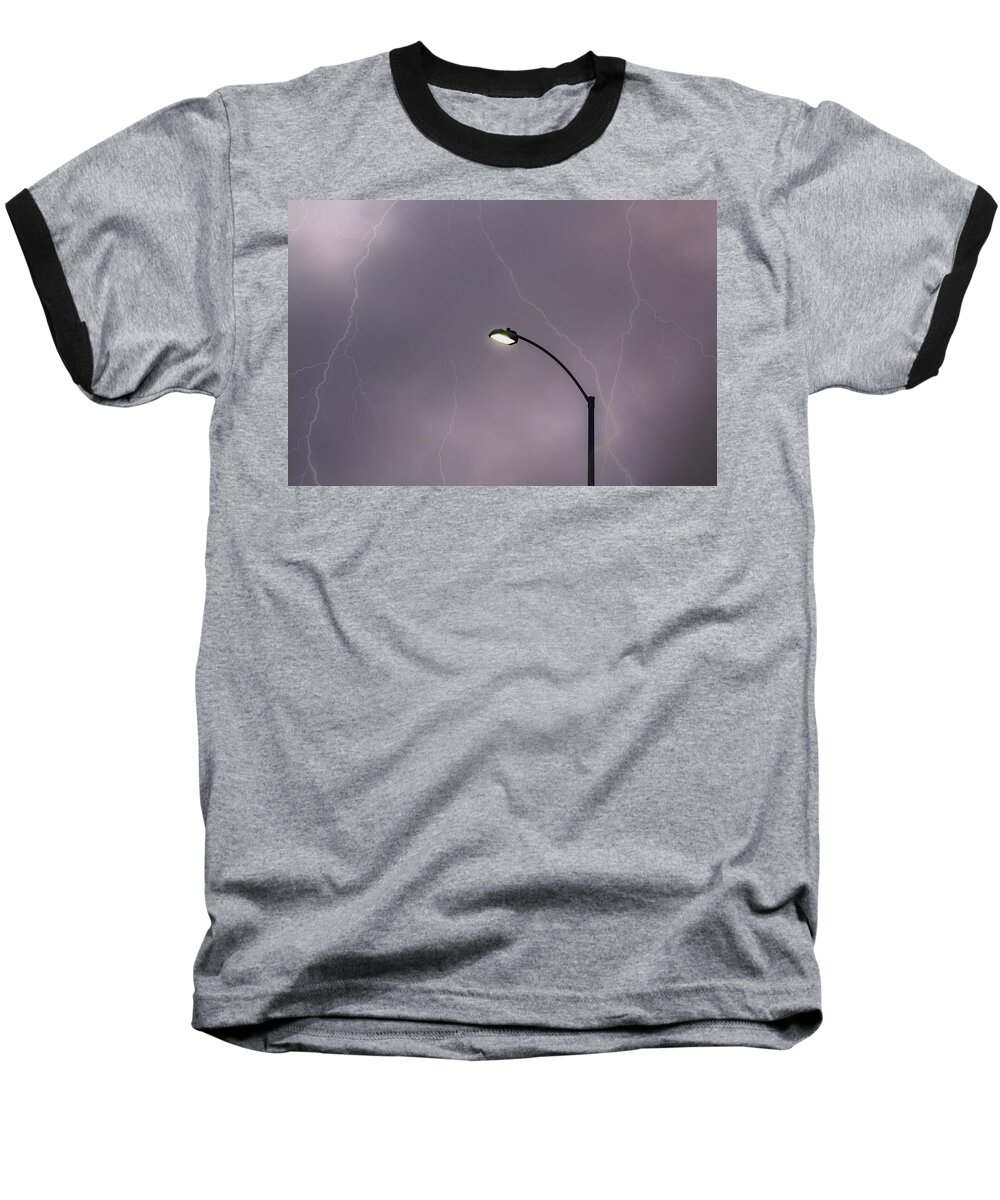 Lightning Baseball T-Shirt featuring the photograph Streetlight by Alison Frank