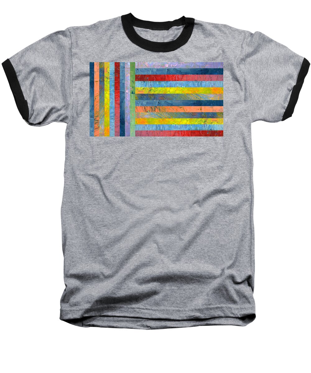 Textural Baseball T-Shirt featuring the painting Stripes with Blue and Red by Michelle Calkins