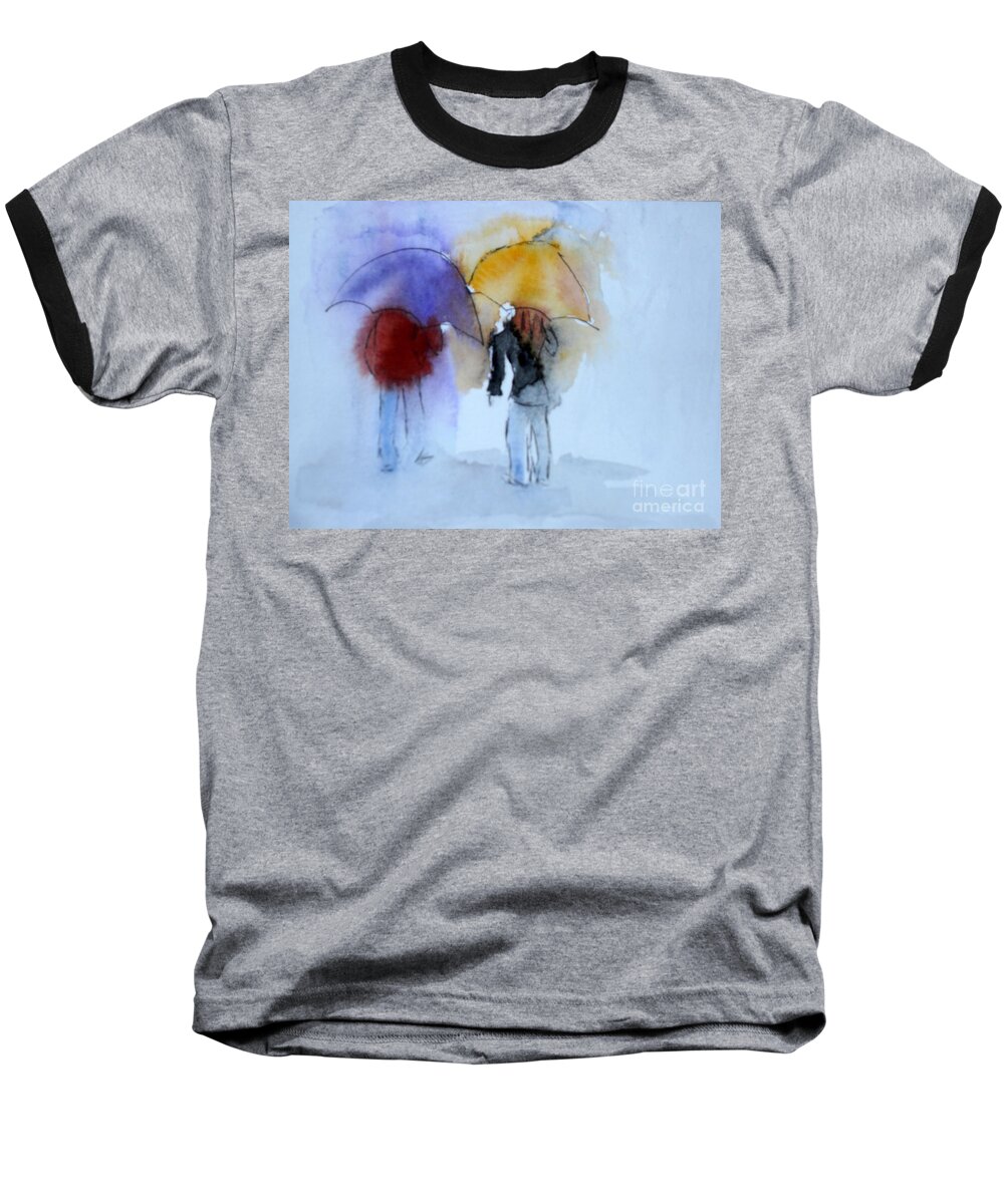 Strolling Baseball T-Shirt featuring the painting Strolling in the Rain by Vicki Housel
