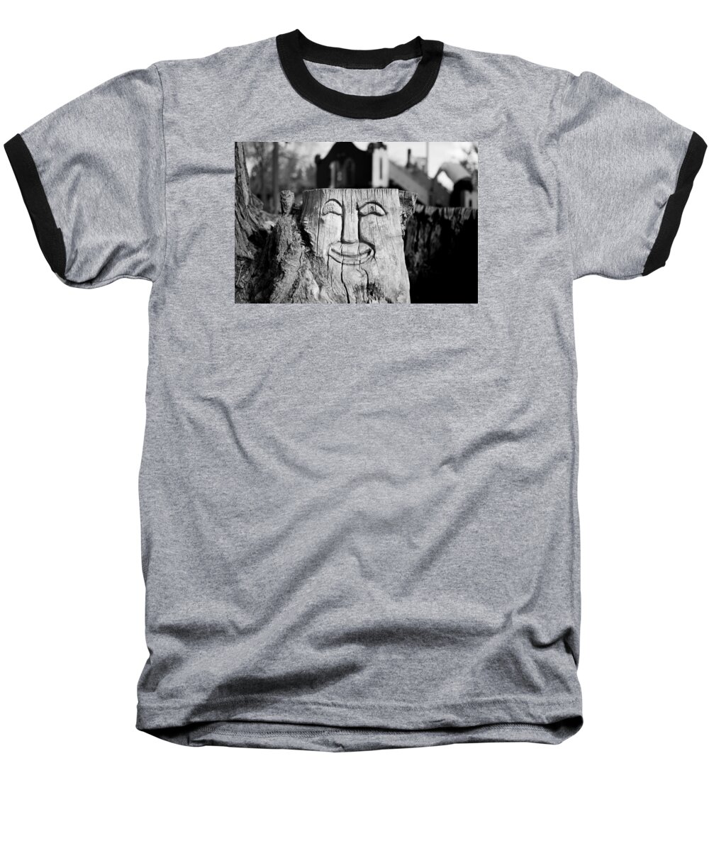 Tree Stump Baseball T-Shirt featuring the photograph Stump face 1 by Stephen Holst