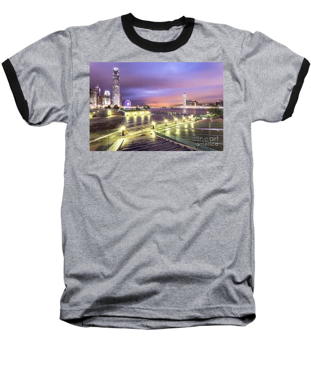 China Baseball T-Shirt featuring the photograph Stunning night view of the famous Hong Kong island skyline and V by Didier Marti