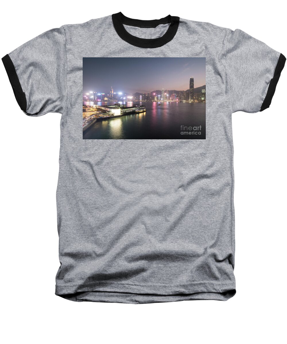 Central - Hong Kong Baseball T-Shirt featuring the photograph Stunning view of the twilight over the Victoria harbor and star by Didier Marti