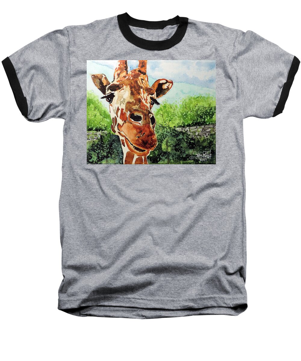 Giraffe Baseball T-Shirt featuring the painting Such a Sweet Face by Tom Riggs