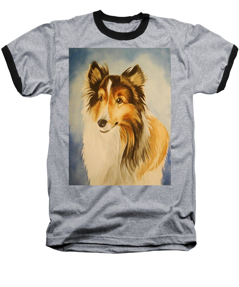 Sheltie Baseball T-Shirt featuring the painting Sugar by Marilyn Jacobson