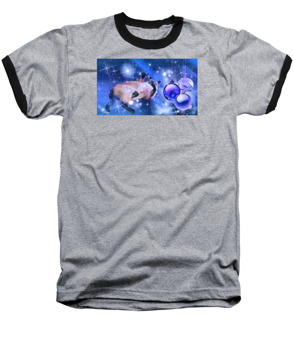  Baseball T-Shirt featuring the digital art Sulley's Christmas Blues by Theresa Campbell