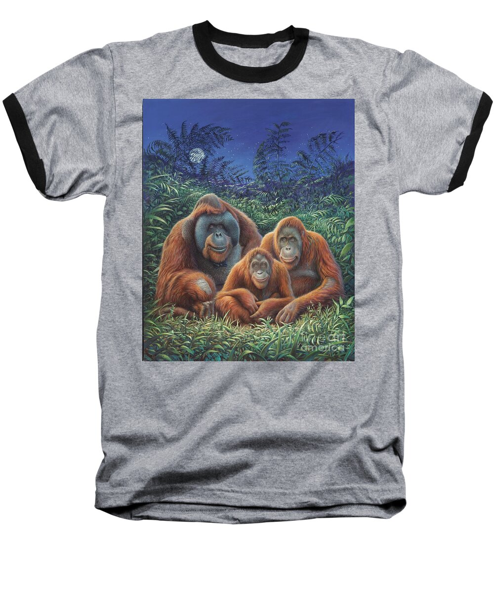 Orangutan Baseball T-Shirt featuring the painting Sumatra Orangutans by Hans Droog