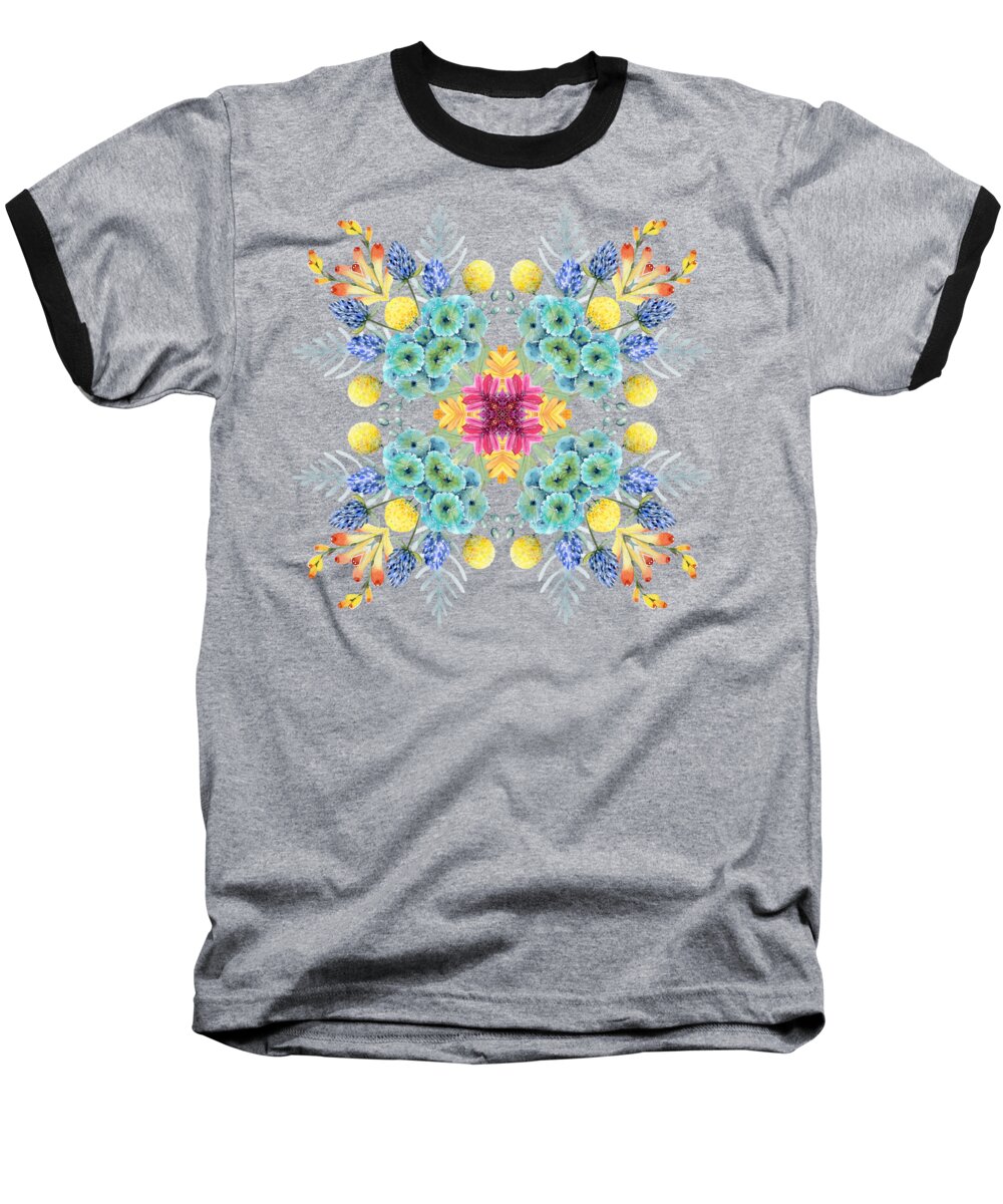 Kaleidoscope Baseball T-Shirt featuring the digital art Summer Garden Pattern by Mary Machare