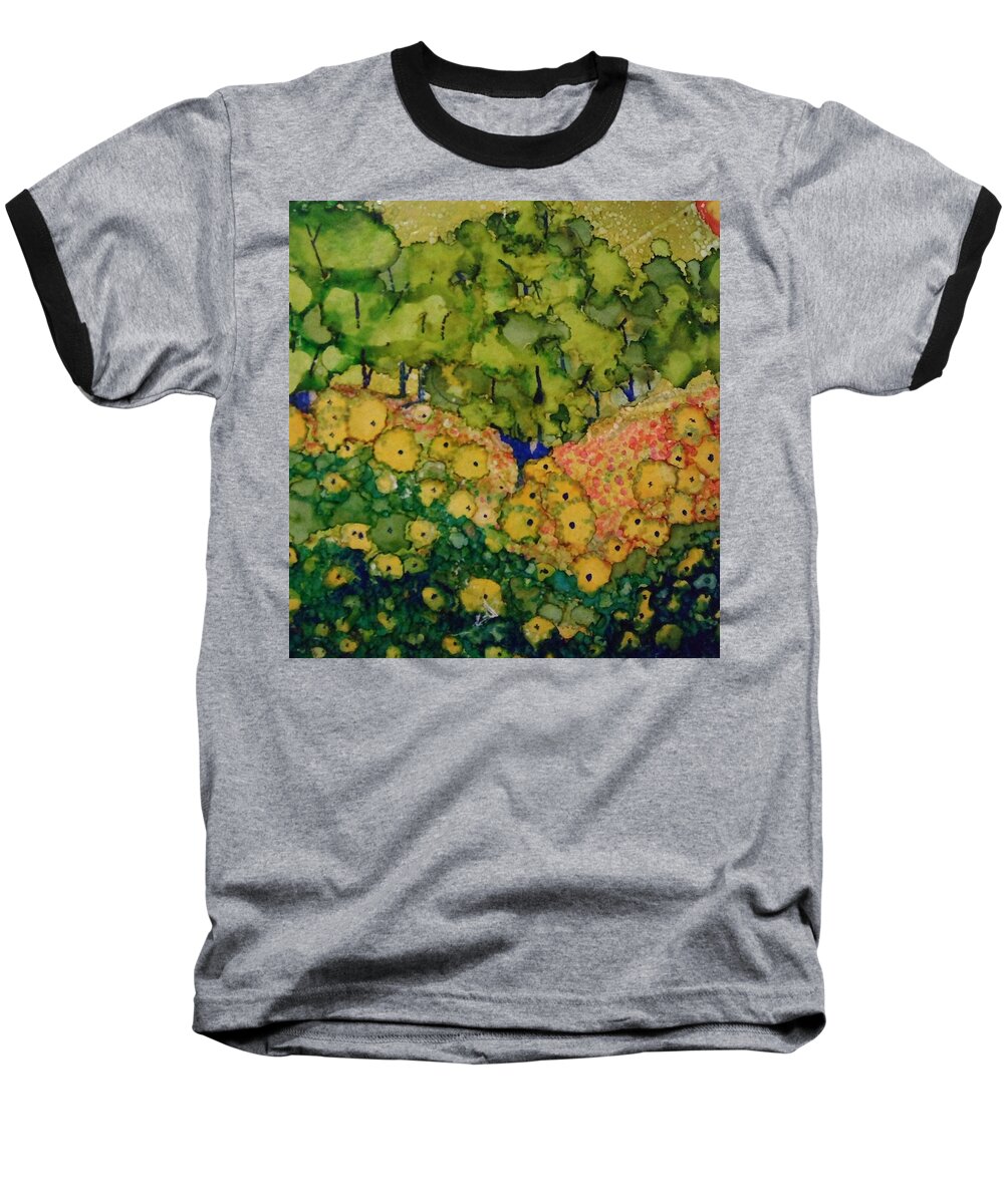 Landscape Baseball T-Shirt featuring the painting Summer Hills by Betsy Carlson Cross