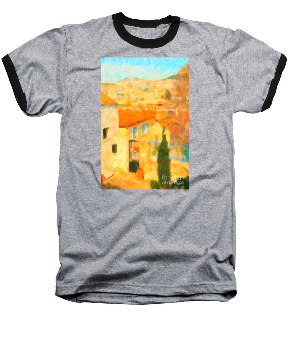 Urban Baseball T-Shirt featuring the painting Summer in Athens by Chris Armytage