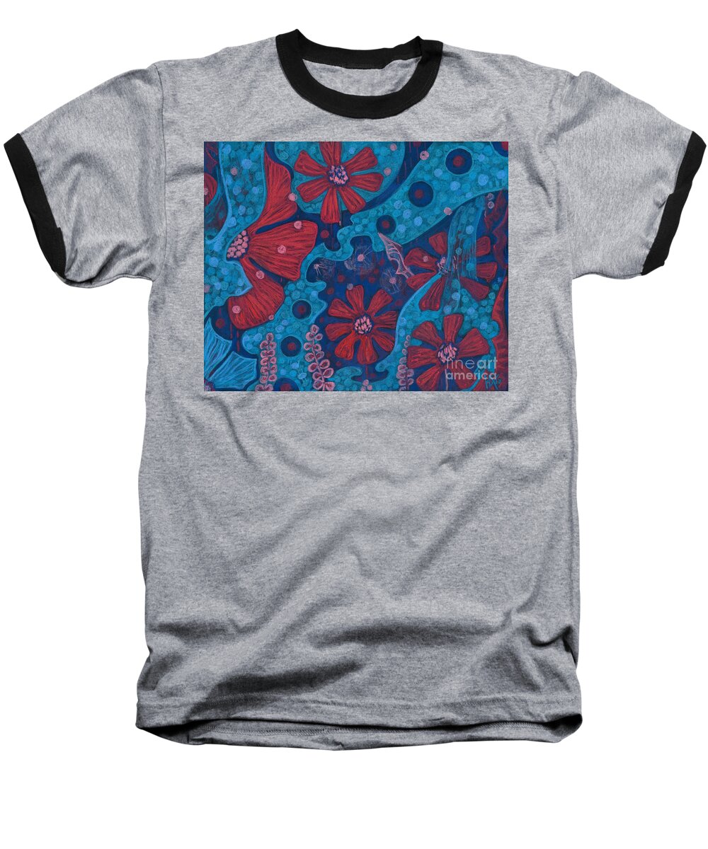 Bizarre Flower Baseball T-Shirt featuring the pastel Summer Rain by Julia Khoroshikh