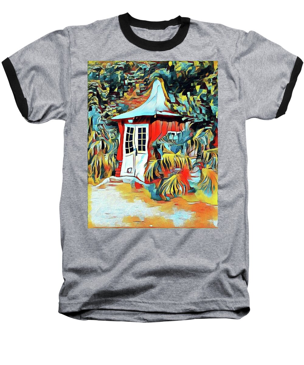 Small Cabin Baseball T-Shirt featuring the mixed media Summerhouse by Susanne Baumann