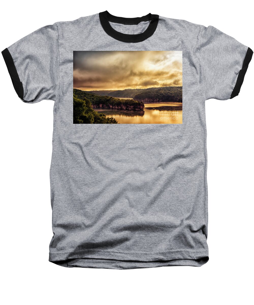 Long Point Baseball T-Shirt featuring the photograph Summersville Lake at Daybreak by Thomas R Fletcher