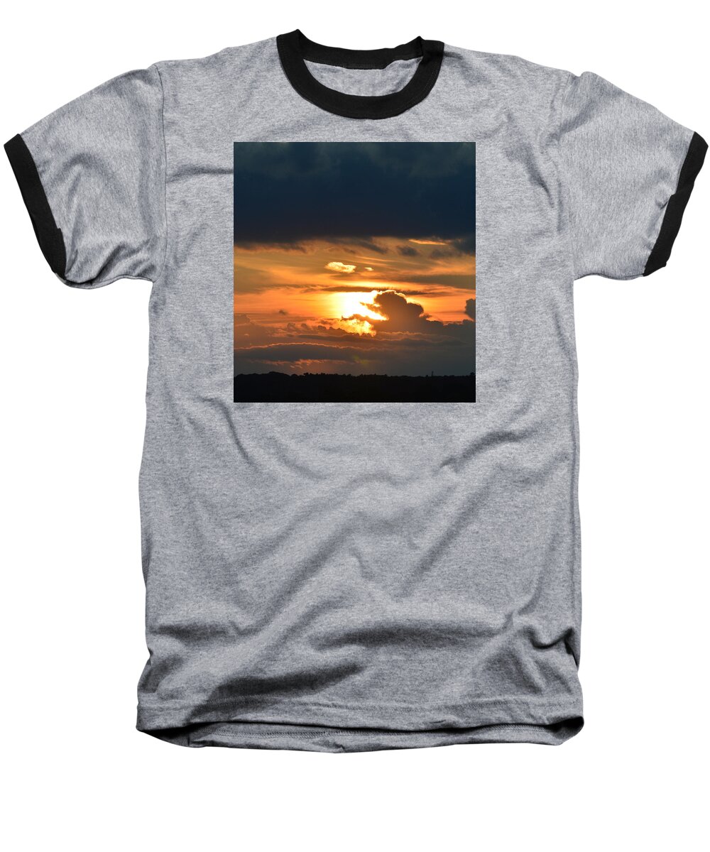 Sunset Baseball T-Shirt featuring the photograph Sun And Dark Clouds by Lyle Crump