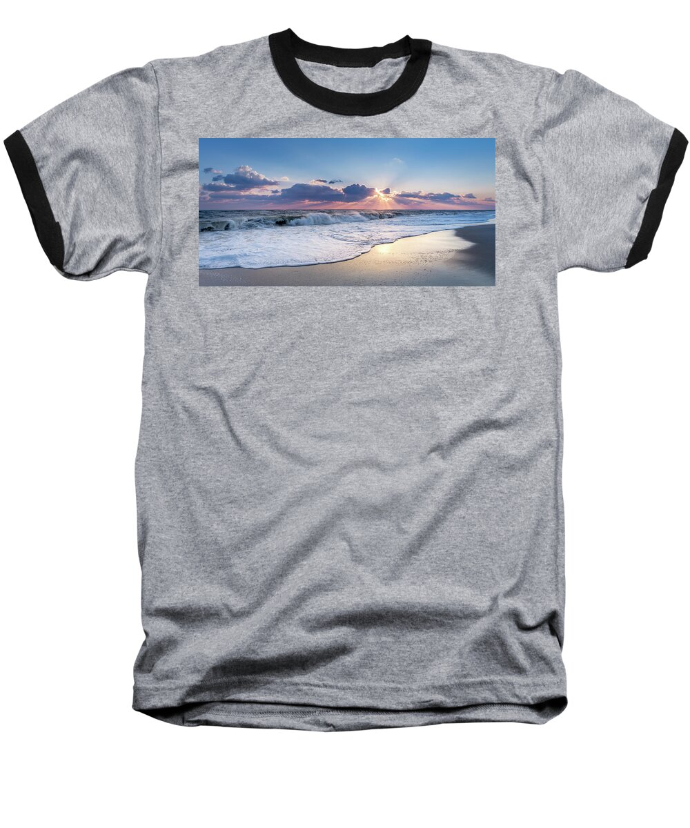 Horizon Over Water Baseball T-Shirt featuring the photograph Sun Rays and Waves by John Randazzo
