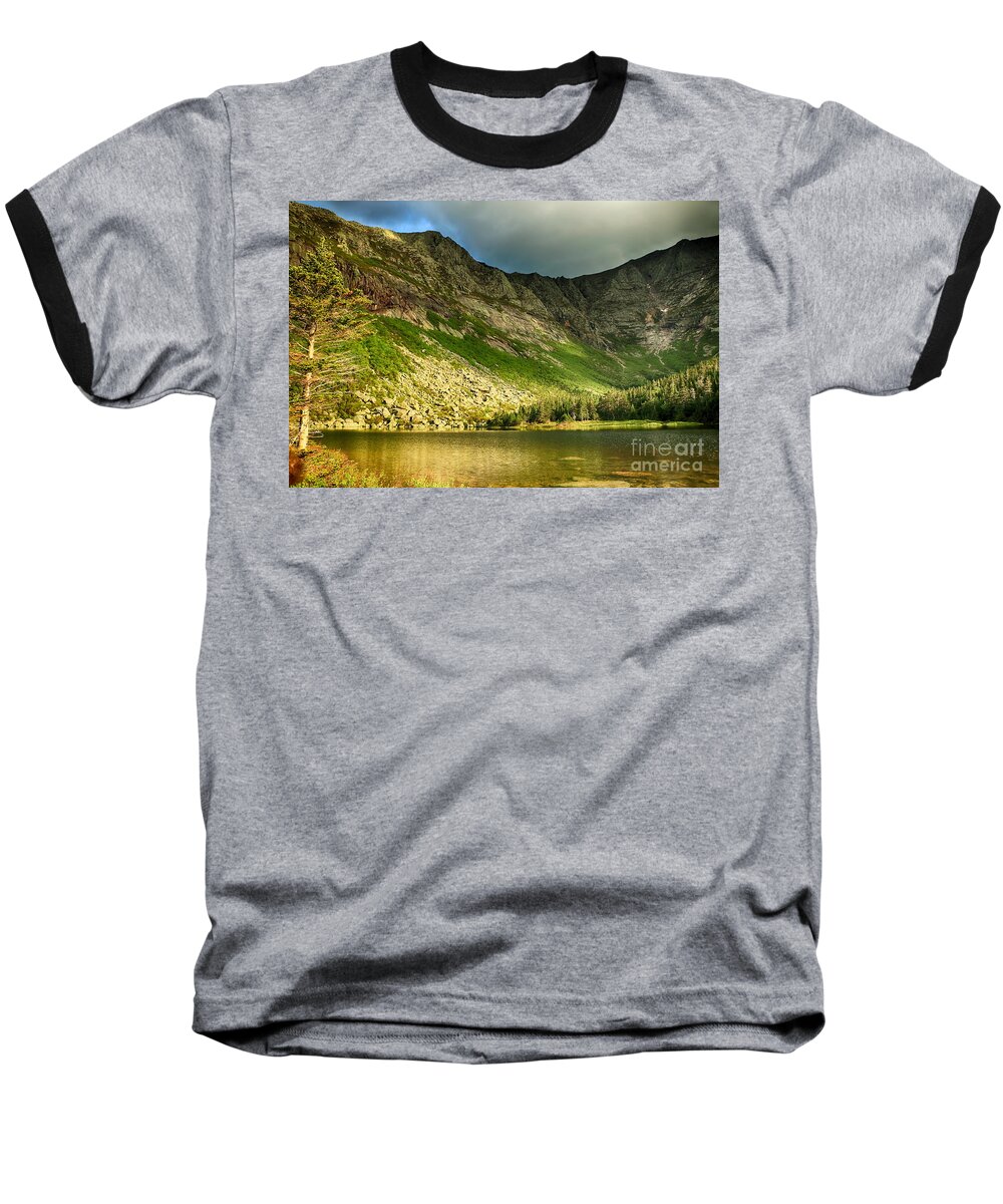 Chimney Pond Baseball T-Shirt featuring the photograph Sun Shining on Chimney Pond by Elizabeth Dow