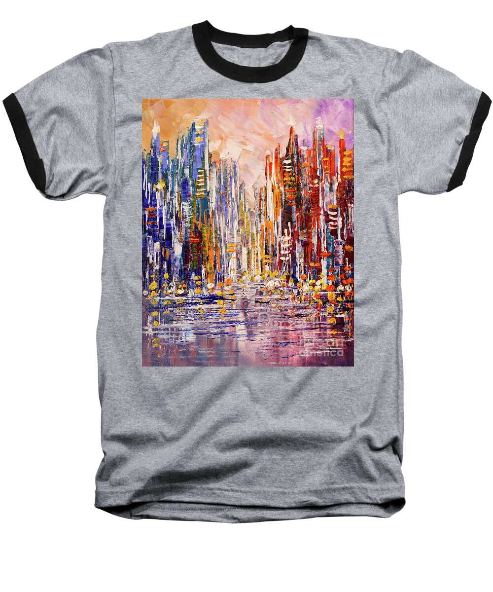 City Baseball T-Shirt featuring the painting Sunbeams and Glitter by Tatiana Iliina