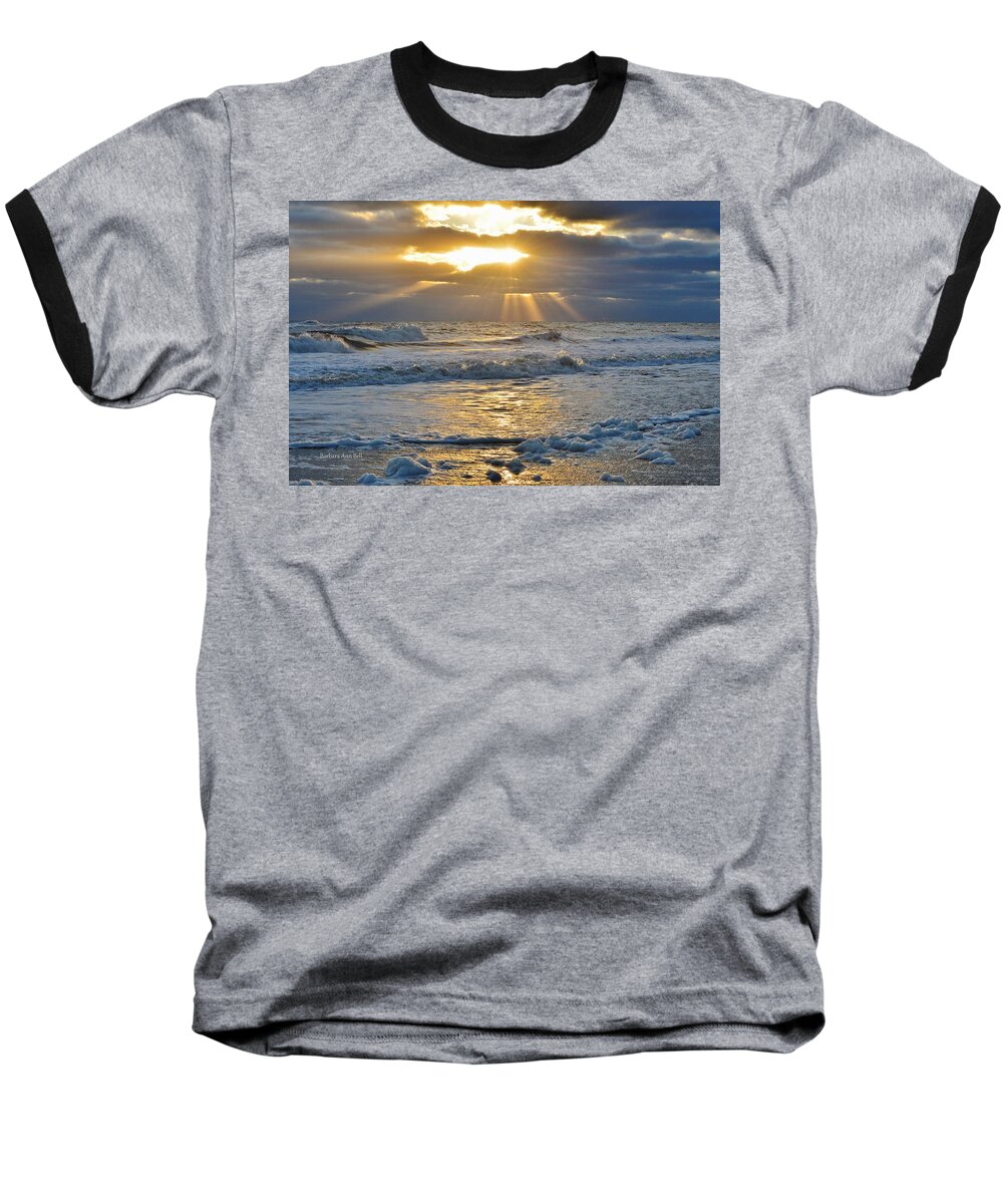 Obx Sunrise Baseball T-Shirt featuring the photograph Sunbeams by Barbara Ann Bell